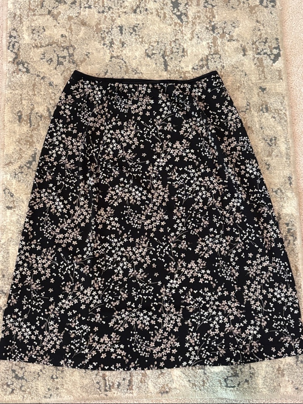 Wrapper Black A-Line Skirt with Cream Floral Motif